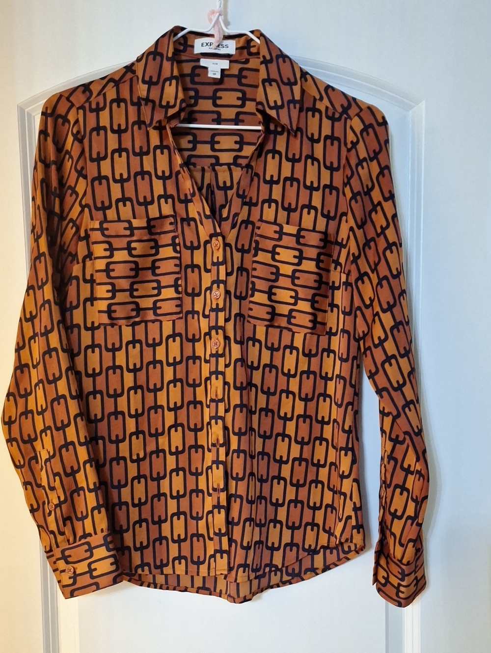 Express Rust Orange & Black Chain-Link Button Shirt